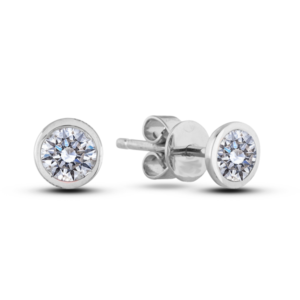 Bezel Set De Beers Forevermark Diamond Classic Solitaire Studs Earrings in 18K White Gold
